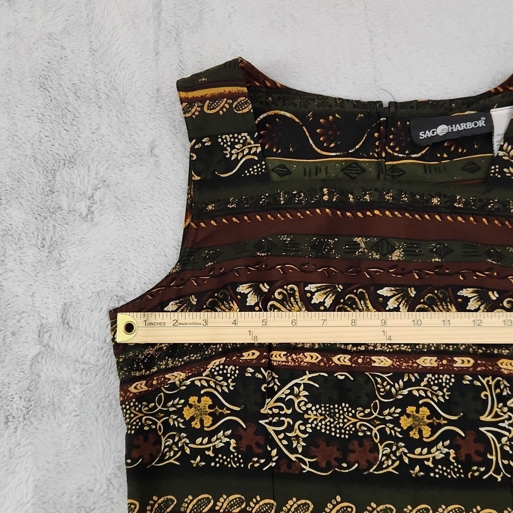 Sag Harbor Green Brown Tribal Maxi Dress Women's 12 Sleeveless Boho - Picture 8 of 11